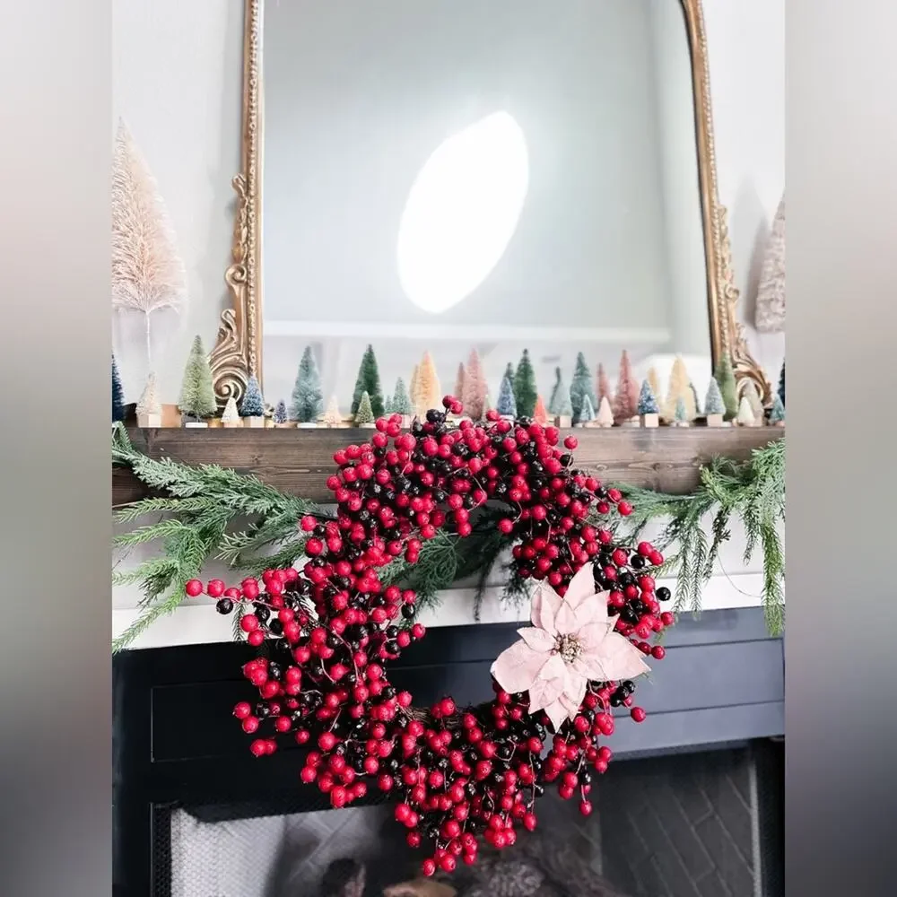 23” artificial crabapple cranberry Christmas grapevine wreath festive holiday